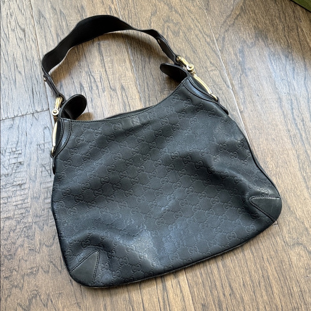 Black Leather Bag with Camouflage Lining